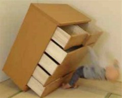 引出しが前に出ることで重心が前方に移動するイメージ