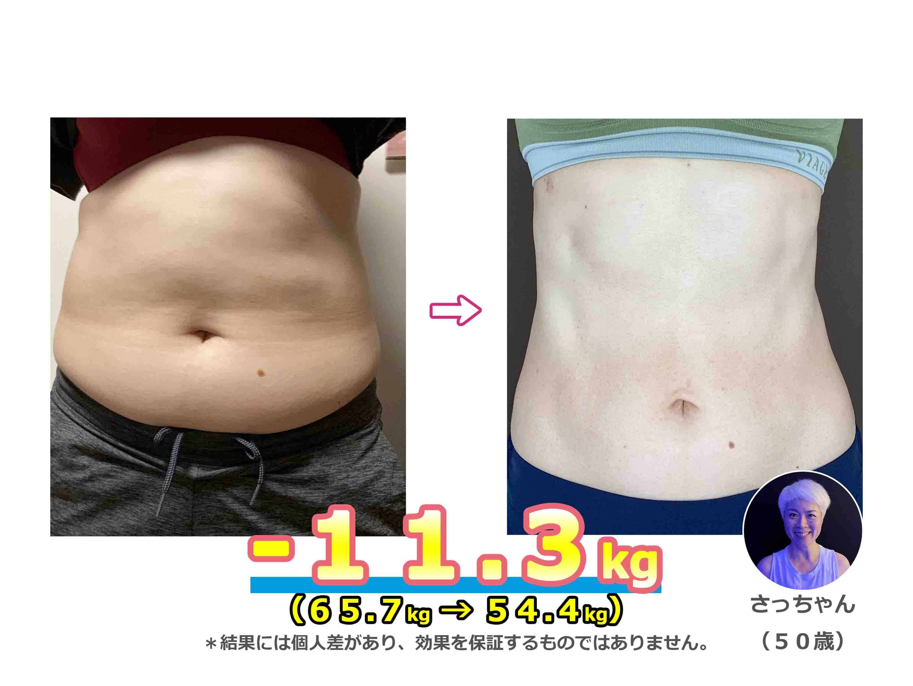 さっちゃん ビフォーアフター −11.3kg（50歳）